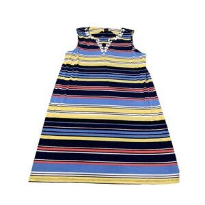 Rafaella XL Multicolor Striped Sleeveless Dress With Beaded Neckline